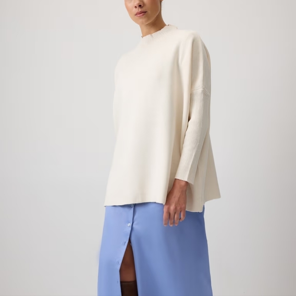 TOUCHE PRIVE Cream Oversized Drop Shoulder Knit Tunic Sweater Standard/One Size - Picture 7 of 12